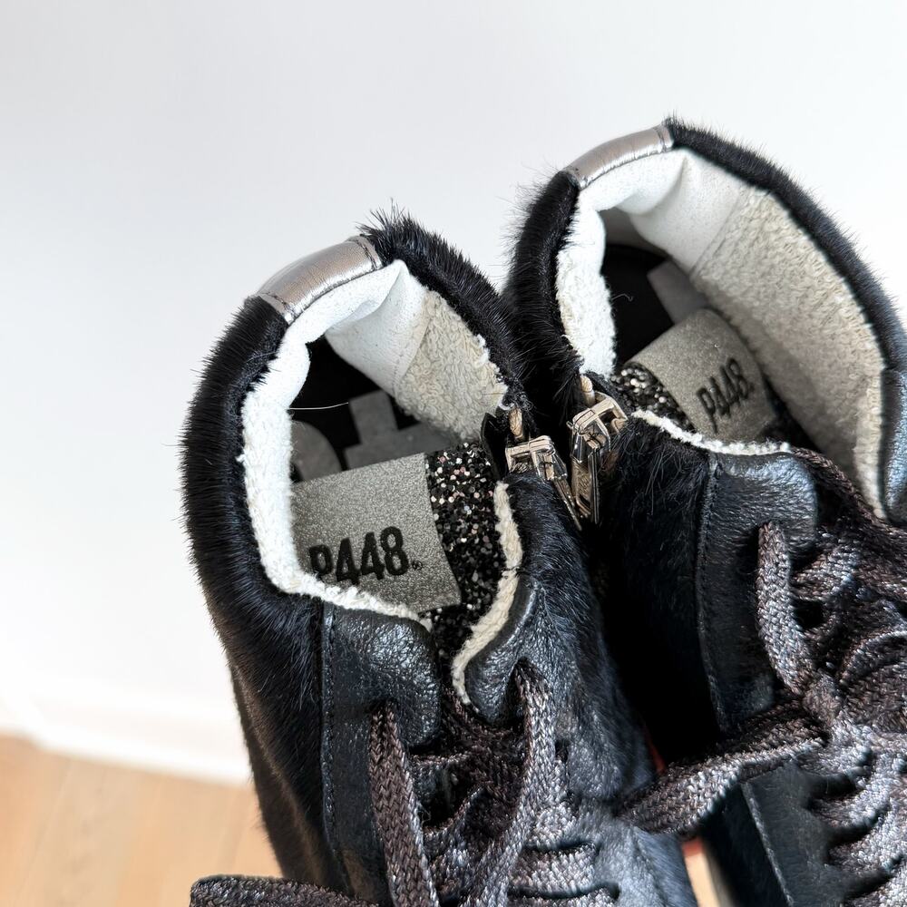 P448 Star Genuine Calf Hair High Top Silhouette Sneaker Black 39 - Picture 6 of 8